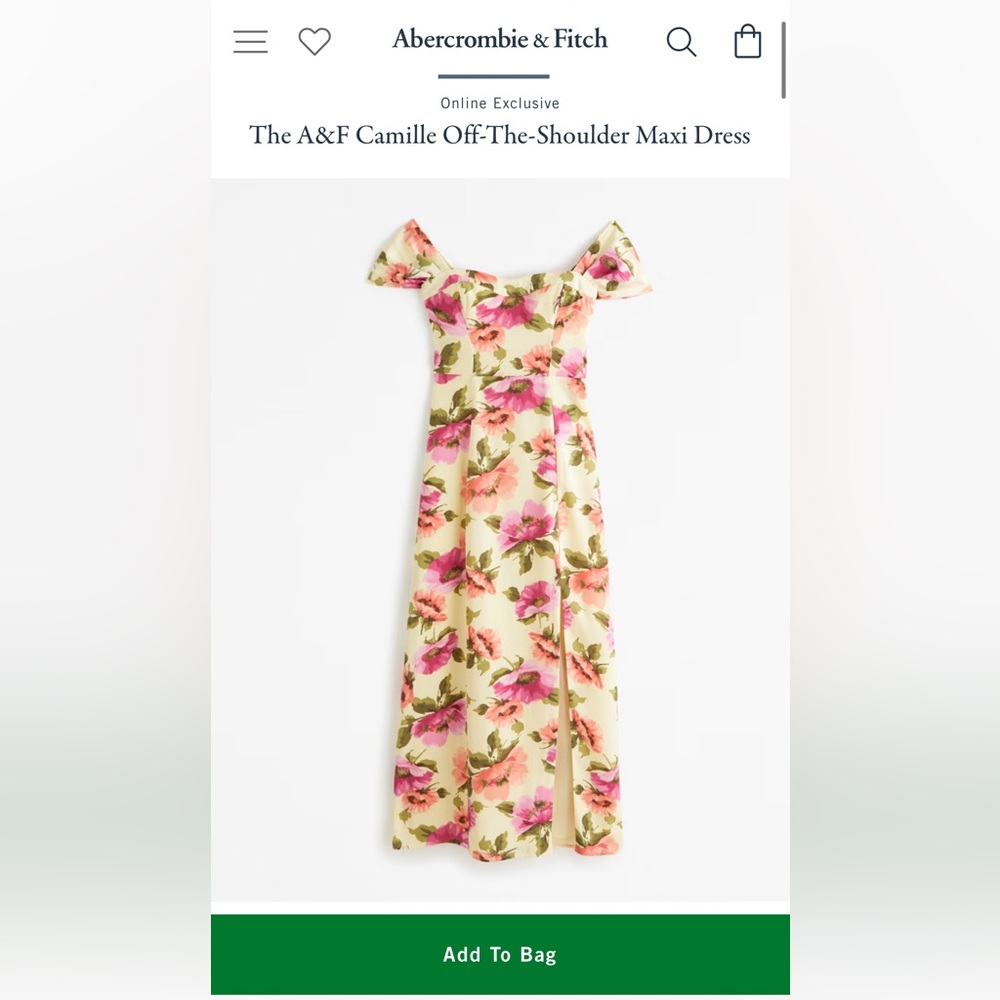 A&F Camille off the shoulder Maxi NWOT